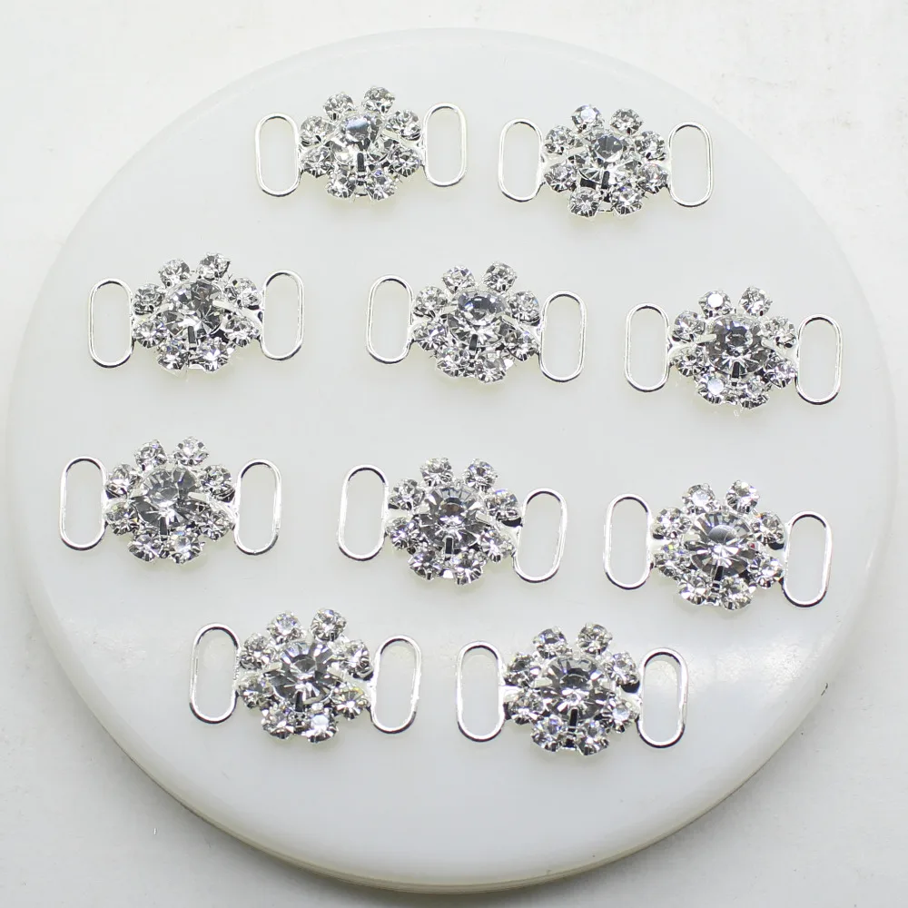 10Pcs/Lot 27*12mm Rhinestones buckles Ribbon Wedding supplies Decorative Diy Webbing Accessories Bikini Bra Connector buckles