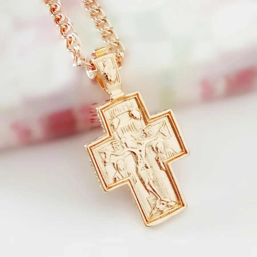 Orthodox Pendants  Women Jewelry Rose 585 Gold Color Pendant Religious Necklace Pendants