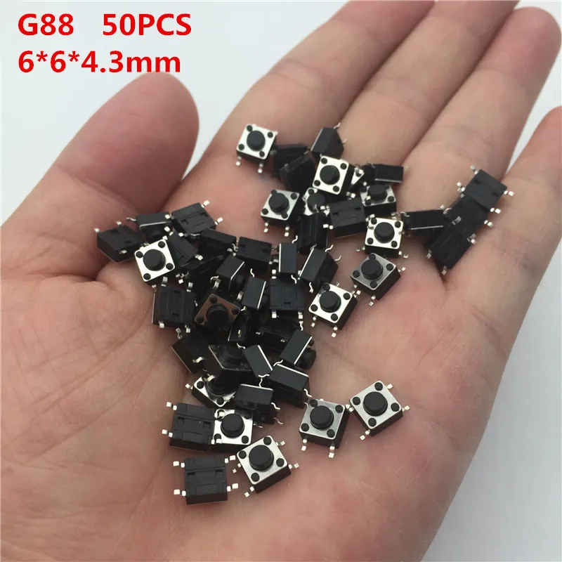 250PCS/SET YT2068 6*6*4.3/5/6/7 MM 4PIN SMT Tactile Tact Push Button Micro Switch Self-reset DIP Top Copper 5 Kinds High Quality