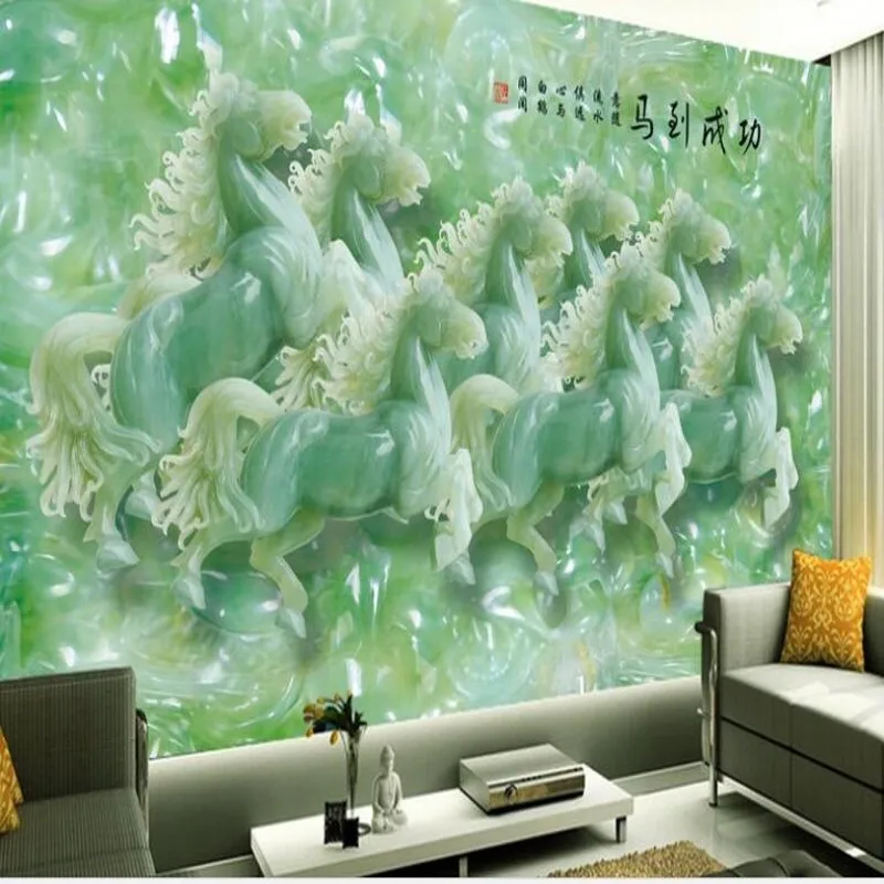 wellyu Custom large fresco horse to the success of jade carving eight Chun Figure TV  wall wallpaper papel de parede