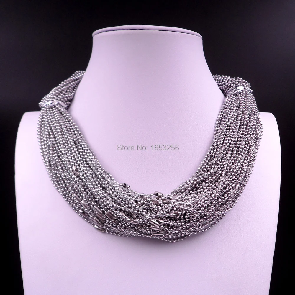 100pcs/Bag wholesale Stainless steel Shiny Round Beads Chain Necklace fit pendant 2.4mm 24''