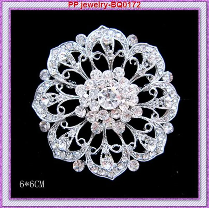 

High Quality Vintage Silver Tone Huge Flower Diamante Crystal Wedding Costume Brooch