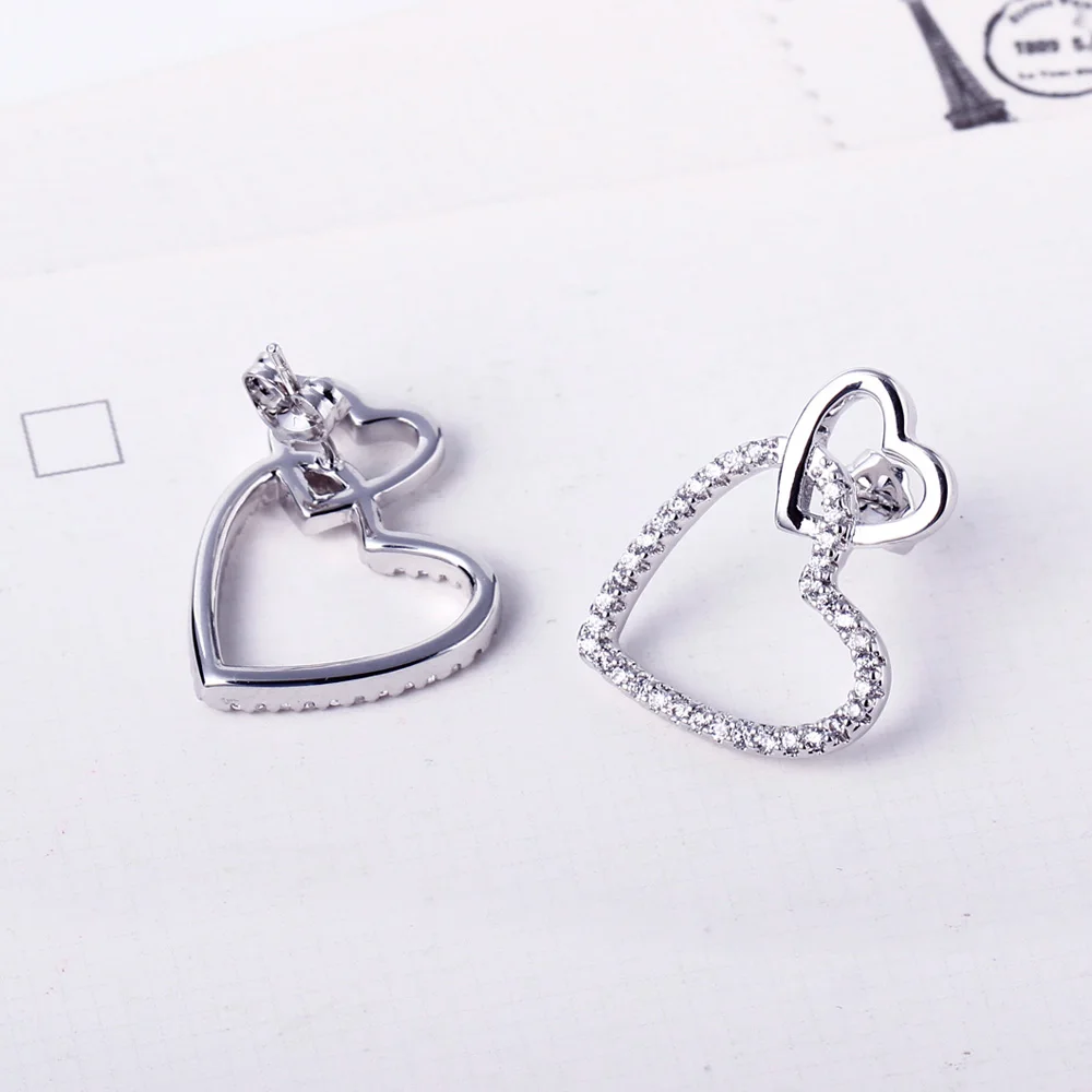 Dreamcarnival1989 Women Stud Earings Cute Hollow Linked Hearts Rhodium-Color Clear White Blinking CZ Paved Boucles d\'oreilles