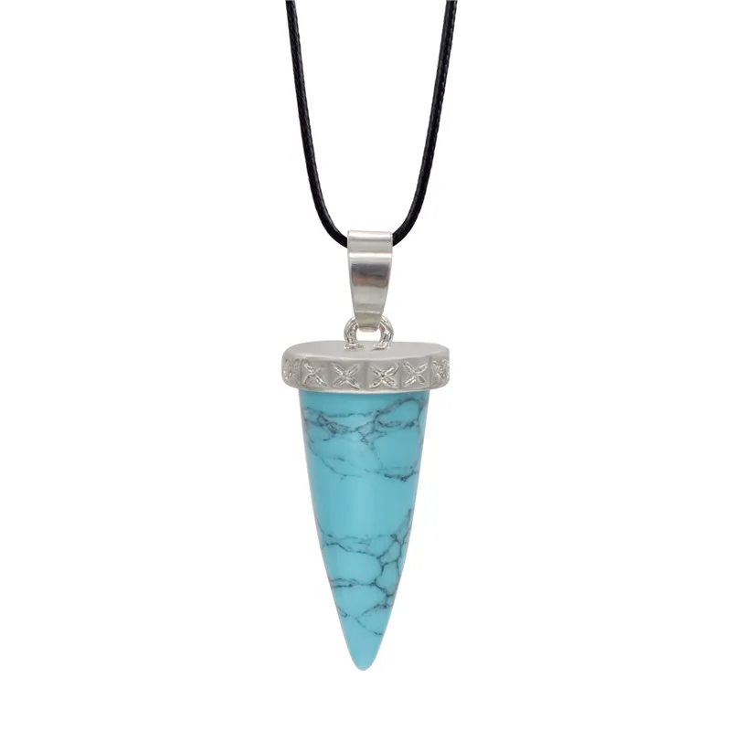 Black Onyx Quartz Necklace Tear drop Point Cone Pendant Healing Crystals and Stones Jewelry Statement bijoux