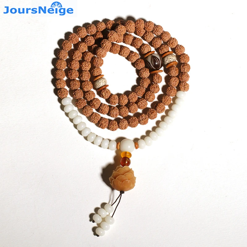 JoursNeige Tibetan KingKong Bodhi Beads Rosary 8mm Round Bracelets lotus Pendant Rudraksha Bodhi Buddha Prayer Japa mala