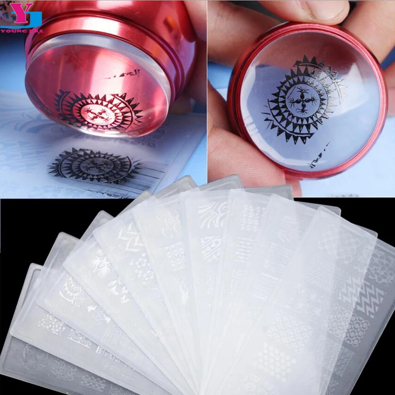 Stempeln Nail Art Platten Maniküre mit klaren Gelee Stempel Nägel Stempel Schablone Vorlage DIY Druck Gel politur Nagel Zubehör