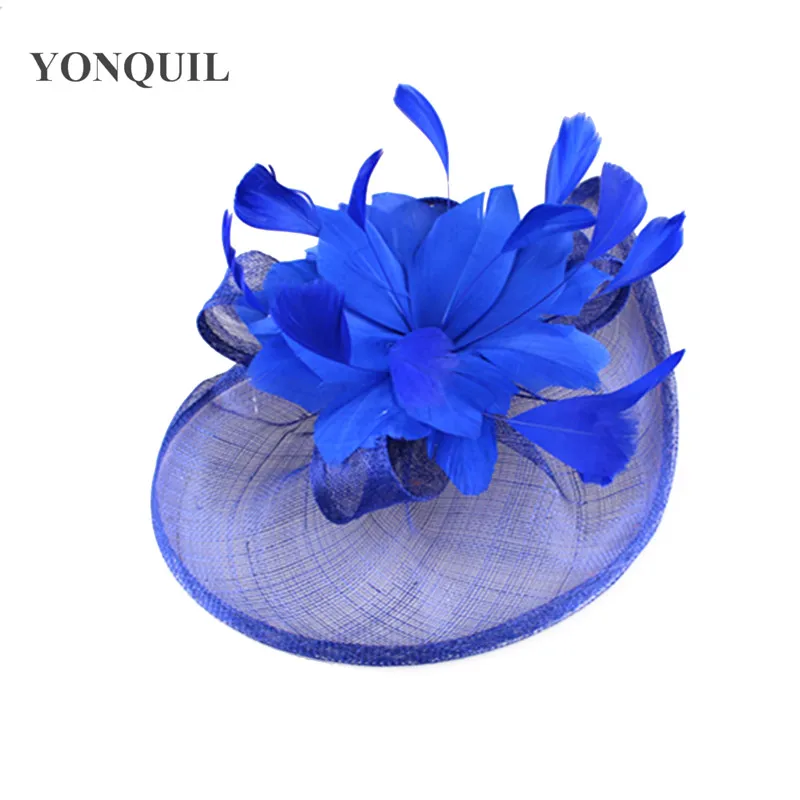 Elegante Sinamay Fascinator Hüte mit Feder blume Sinamay Trims Cocktail und Race Hüte Hochzeit Braut Kopf bedeckung mehrere Farben – Detail 23