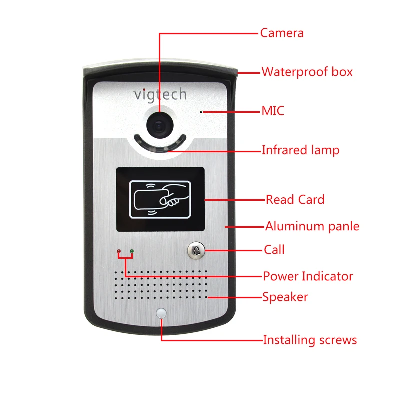 Vigtech Video Door Phone with Intercom Key System Bell Outdoor Unit Camera IR Night Vision For Home/Apartment Waterproof Phone
