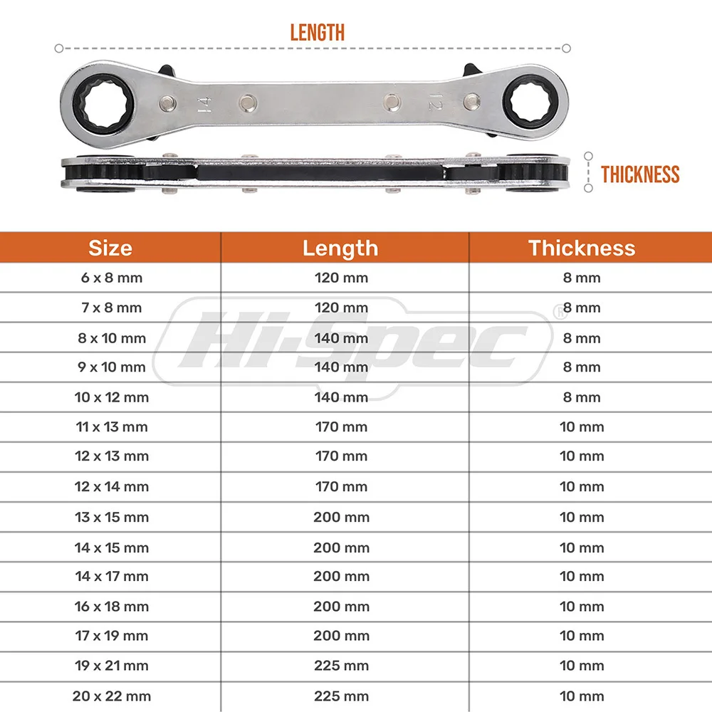 Hi-Spec Metric Offset Torque Wrench Tool Set Double End Ratchet Wrenches Spanner Ring Key Set Multitool Universal Key WR006