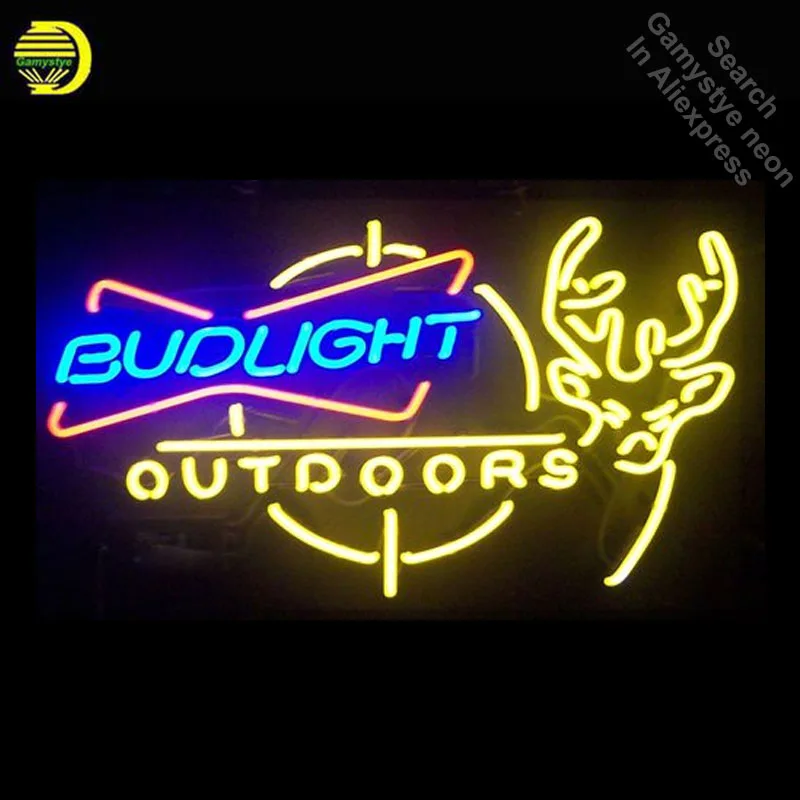 Budlight Outdoors Deer Neon Signs Handcraft Neon Bulbs Glass Tube Art Iconic Sign Professional Bulb Decorative Beer Bar Decor