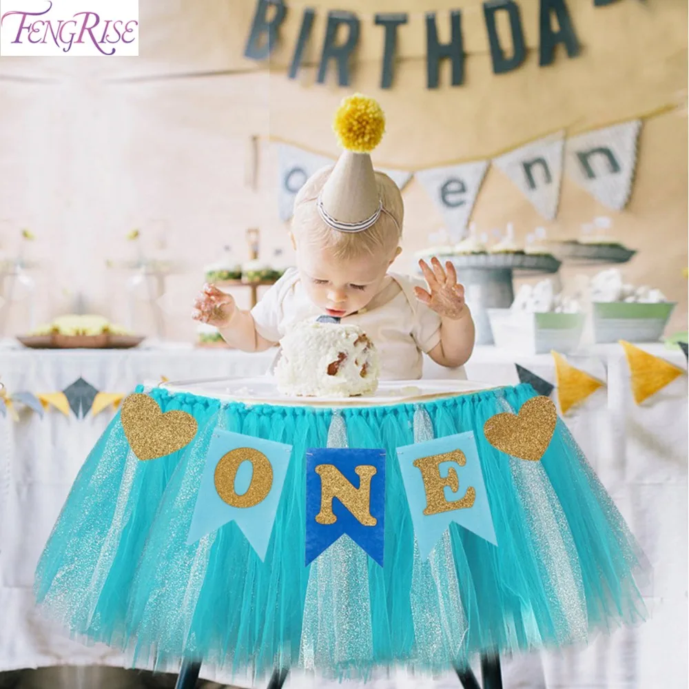 Banderole de Chaise Bleu et Rose pour Premier Anniversaire de Bébé, Décoration de ix, pour Garçon et Fille, Fournitures