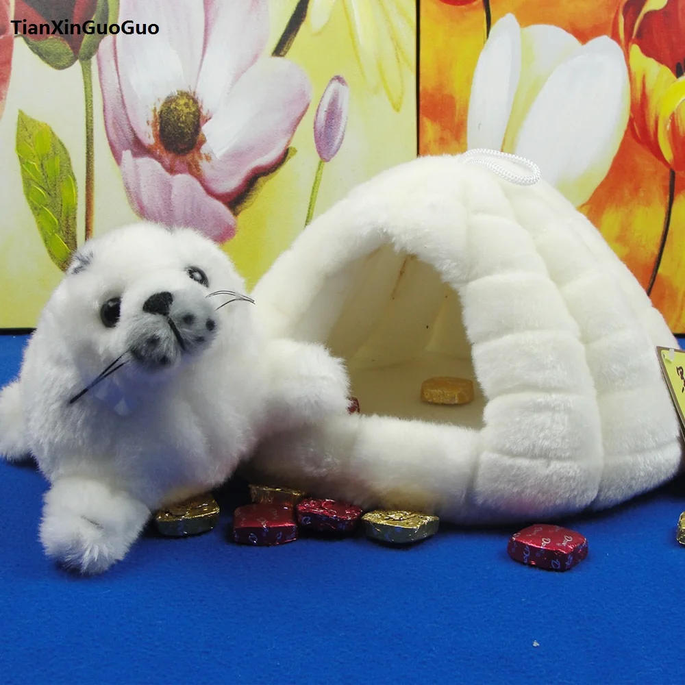 

about 20cm white seal with 30cm snow hole house plush toy,soft doll birthday gift h2135