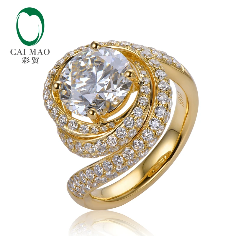 

Caimao 1.98ct F Color Moissnaite with 1.19ct Accent Moissanite 14K Yellow Gold Engagement Wedding Ring