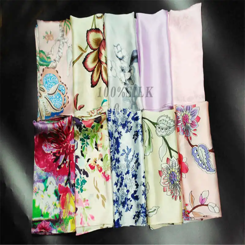 100% Silk Scarf Luxury Fashion Square Scarf Shawl Women Neckerchief Floral Printed Multicolor