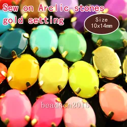 20pcs 10x14mm oval Candy bright color acrylic sew on stones with gold claw setting diy Jewelry Findings Garment Accessory