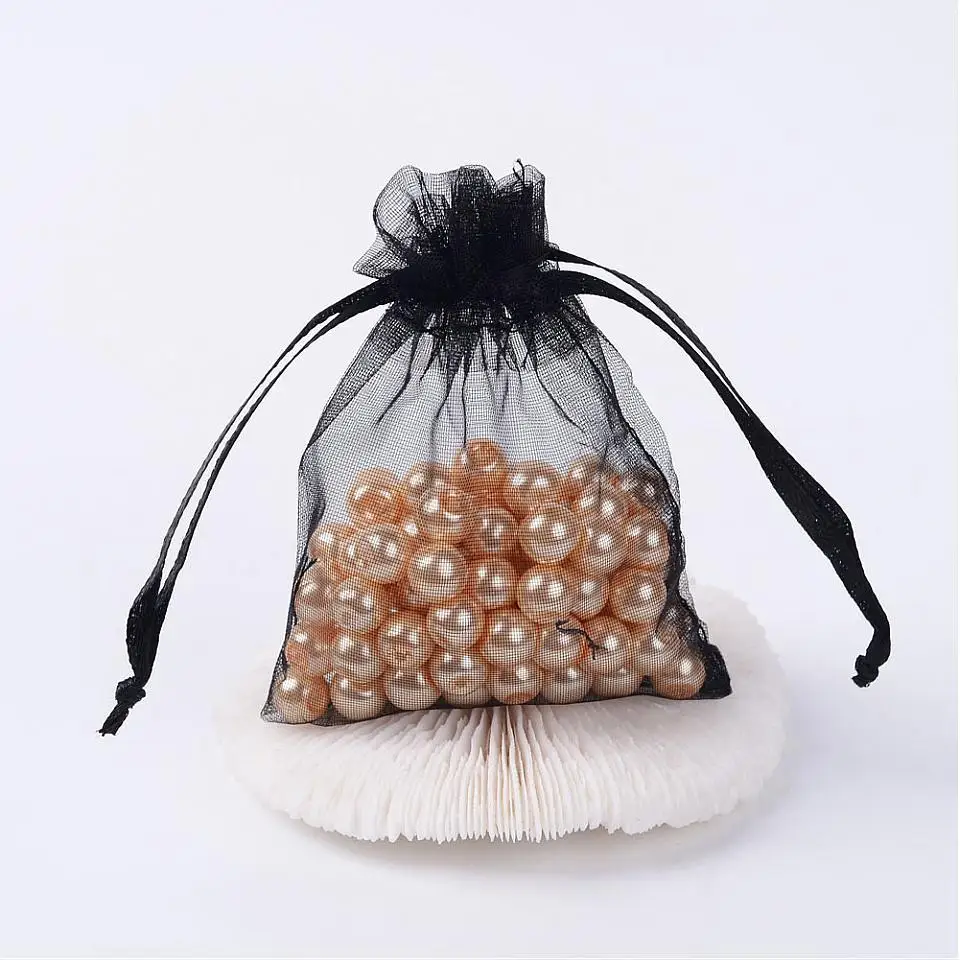 500pcs Organza Bags for Jewelry Packaging Gift Bags with Ribbons Black White 9x7cm,15x10cm,18x13cm