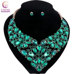 Women 5 colors crystal jewelry sets with earrings statement necklace for party wedding boho fashion Trendy necklace