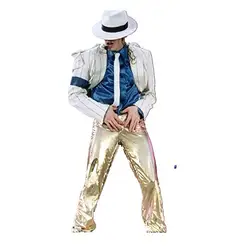 Michael Jackson Cosplay Suits pürüzsüz Crinimal kostüm beyaz Siuts altın tavası erkek moda takım elbise/Pan/gömlek/şapka/Kravat