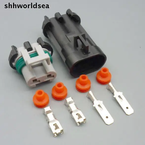 shhworldsea 5/30/100set  2p 6.3mm male female  plastic radiator connector, electric fan connector 15363990 12147060