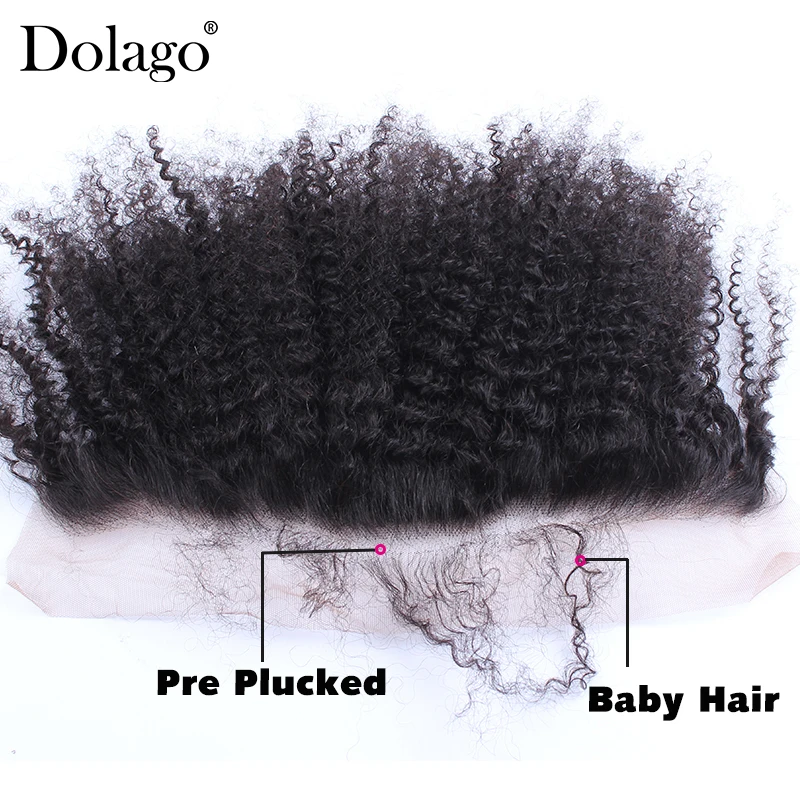 Mongolian Virgin Afro Kinky Curly Weave Human Hair Bundles With Lace Frontal Closure Dolago Products