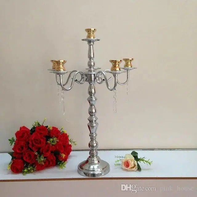 Metal Candle Holders 5-arms Candle Stand Wedding Decoration Candelabra Centerpiece Candlestick Silver Parties Home Table Decor