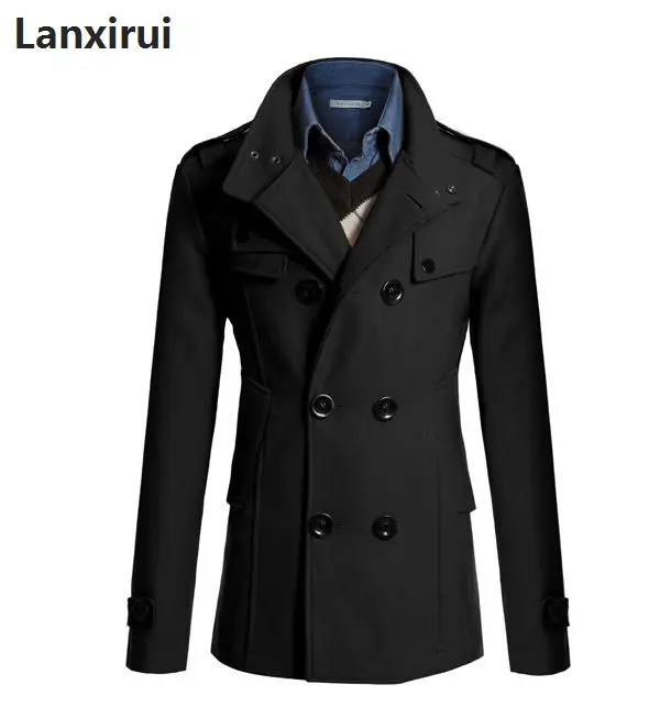 Medium Long Trench Coat Men Overcoat Winter Jacket Men  Windbreaker Thick Solid Black Trench Coat Men English Style Costume