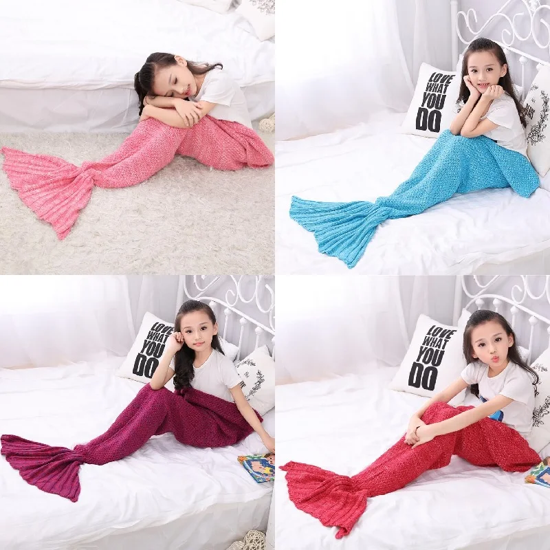 

Mermaid Blanket Handmade Knitted Mermaid Tail Blanket Mermaid Quilt Rug Wrap Soft Mat cobertor xadrez Throw Blanket For Kid