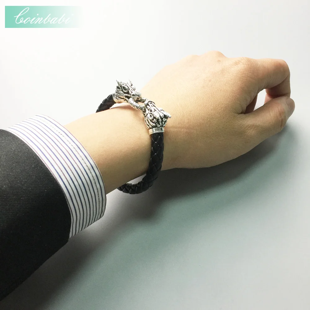 Europe Leather Bracelet with Dragon Crap, Rebel 925 Sterling Silver  Style Jewelry 2017 Brand New Fashion Heart Gift for Men