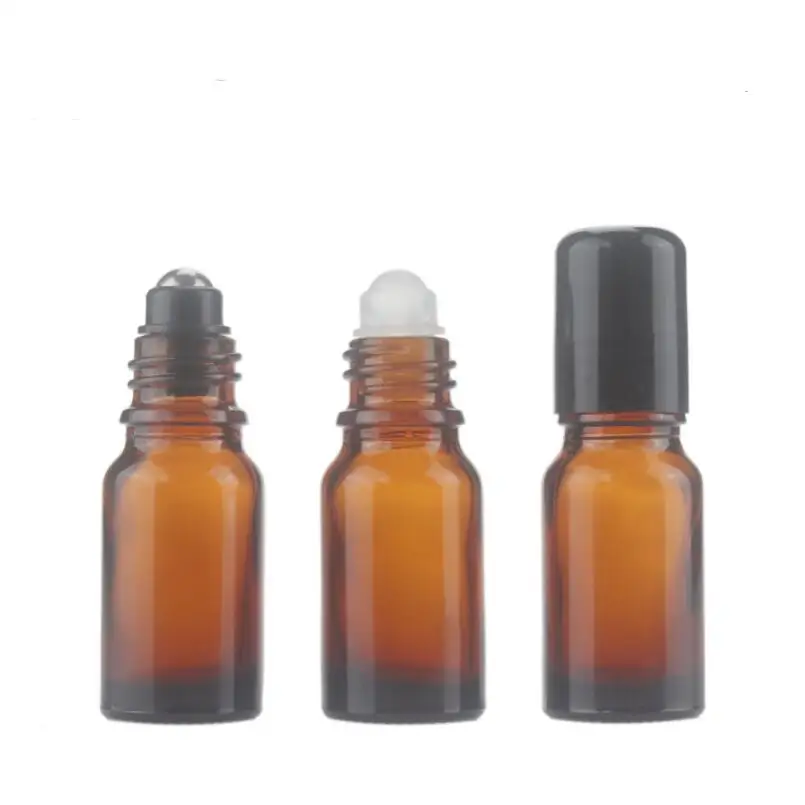 10ML Brown Roll On Glass Bottle Empty Fragrance Perfume Essential Oil Bottle With Black Plastic Cap LX1044