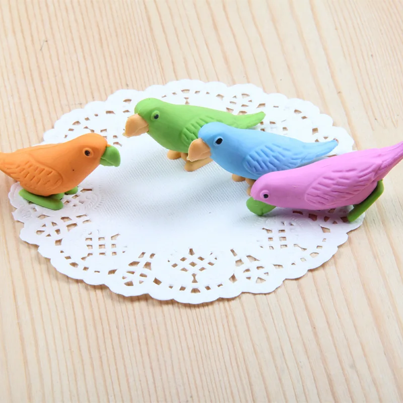 20 pcs Creative Cartoon Eraser Cute Parrot Eraser Children Stationery Gift Prize