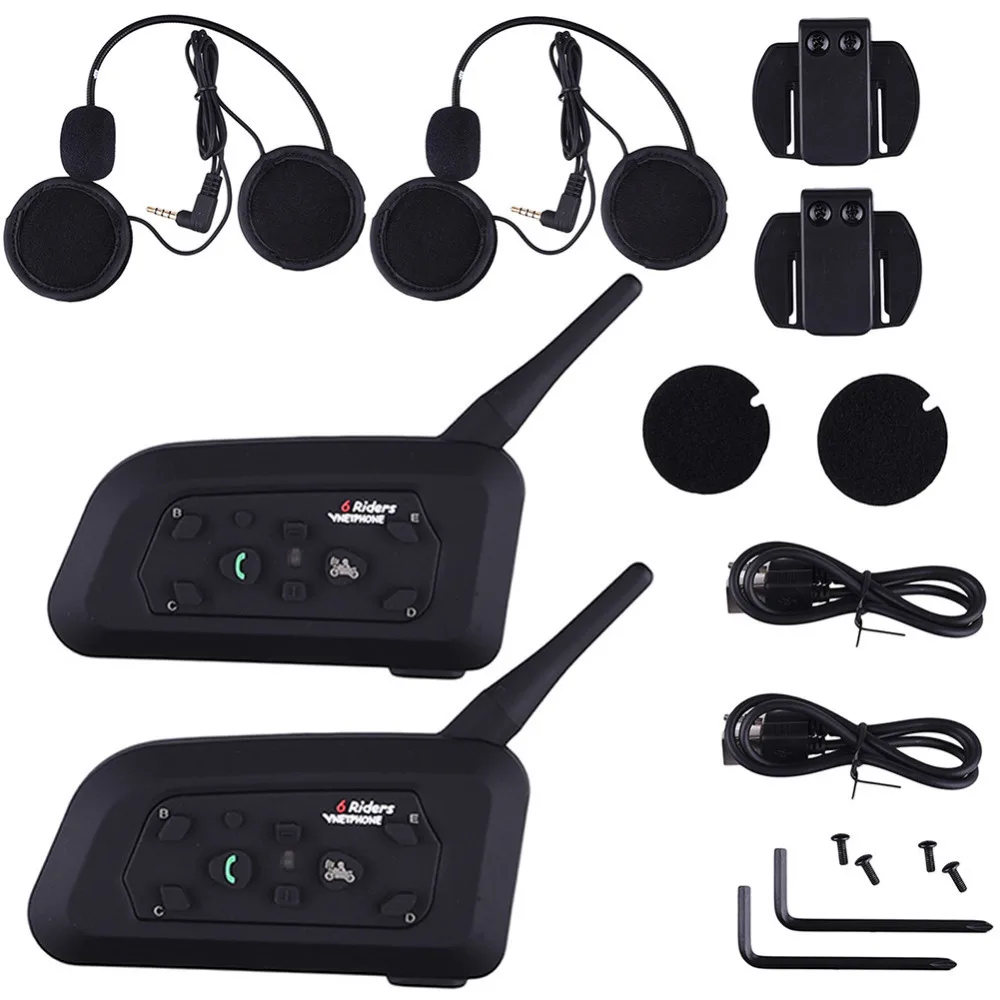 

2 pcs/lot V6 Pro Motorcycle Helmet Bluetooth Headset Intercom 6 Riders 1200M Wireless Intercomunicador BT Interphone