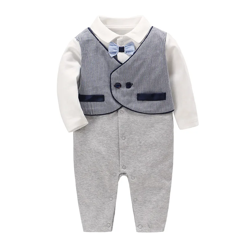 Children's Clothes 2019 New Spring Baby's Dresses Gray Gentlemen's Baby's Climbing Clothes Baby Rompers