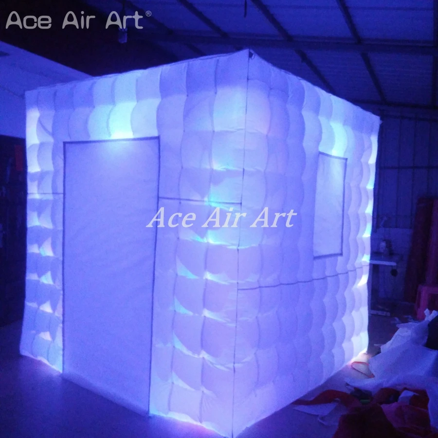 2.5 m White LED Inflatable Photo Booth Selfie DJ Kiosks with Spotlights and Sticker Cover Door/Window for Chile