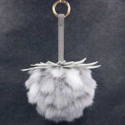 13cm Faux Rabbit Fur Pom Pom Pineapple Pendant Key Chain Gold Ring Women Bag Charms Bunny Fur Pompom Keychain Trinket Party Gift