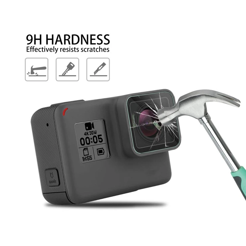 ORBMART 6 Pcs(Every 2 Pieces) Lens Cap Cover Case + Glass Lens and Screen Protector Film For Gopro Hero 5 6 7 Black Camera