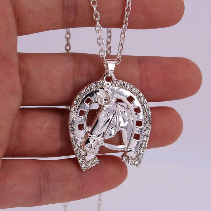 hzew hot sale Horseshoe crystal and horse head pendant necklace hot sale horse necklaces