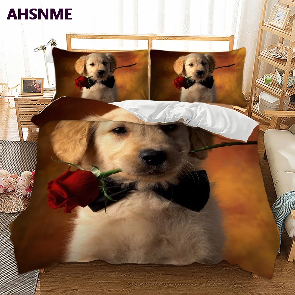 AHSNME Summer S Special Offer 3D Effect Cute Dog Cover Set Bedding Set Dog Gin Rose King Queen Bed Set