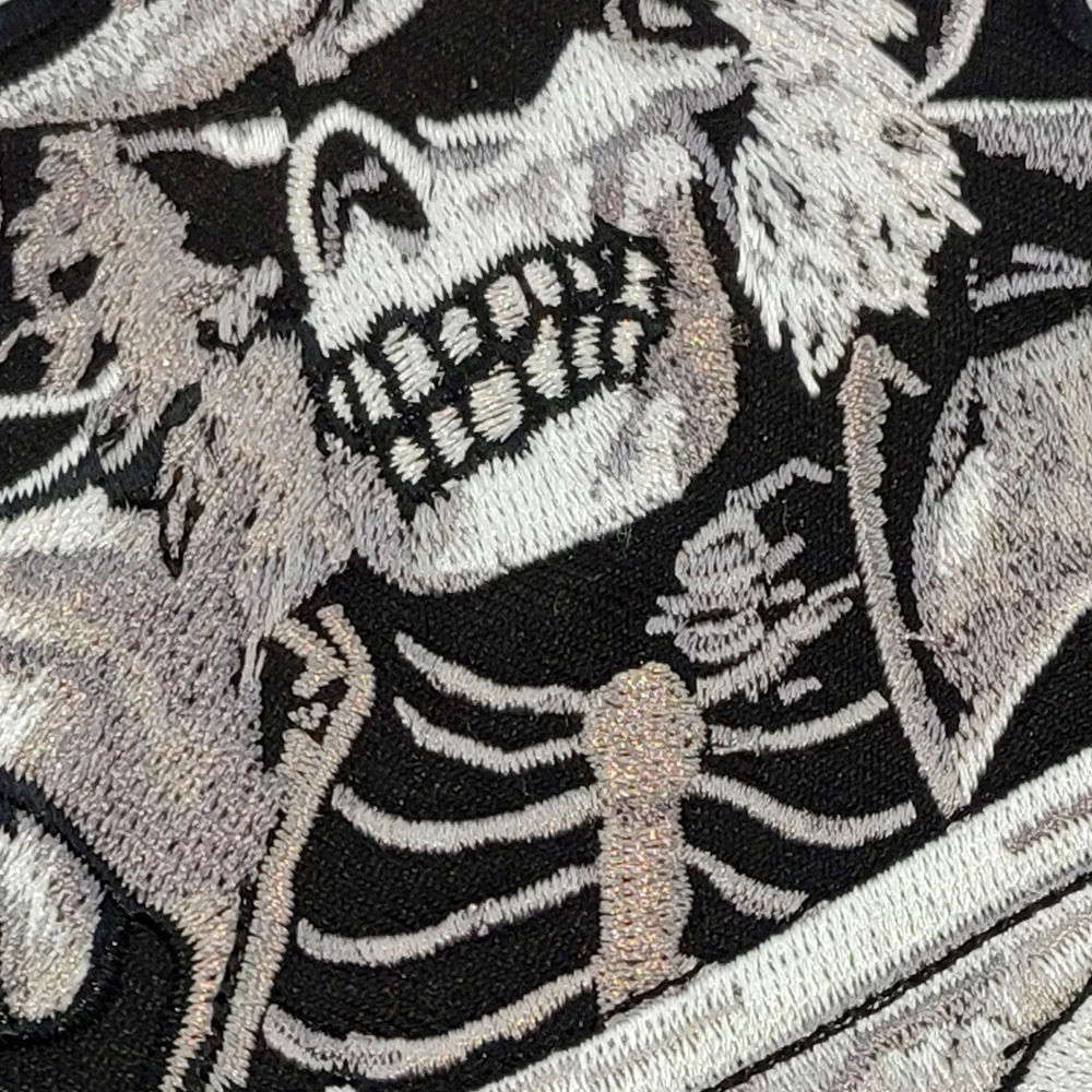 Iron Patches For Clothing Hand With Gun Skull Vest Motorcycle Embroidered Iron On Back Of Jacket Patch DIY Black Twill Fabric