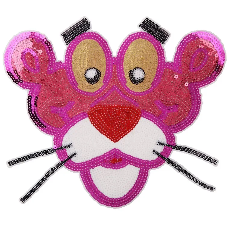 New Arrival Pink Leopard Sequined Patches for Clothes Iron on Sequins Patch DIY Garment Accessory Large Cartoon Animal Patches