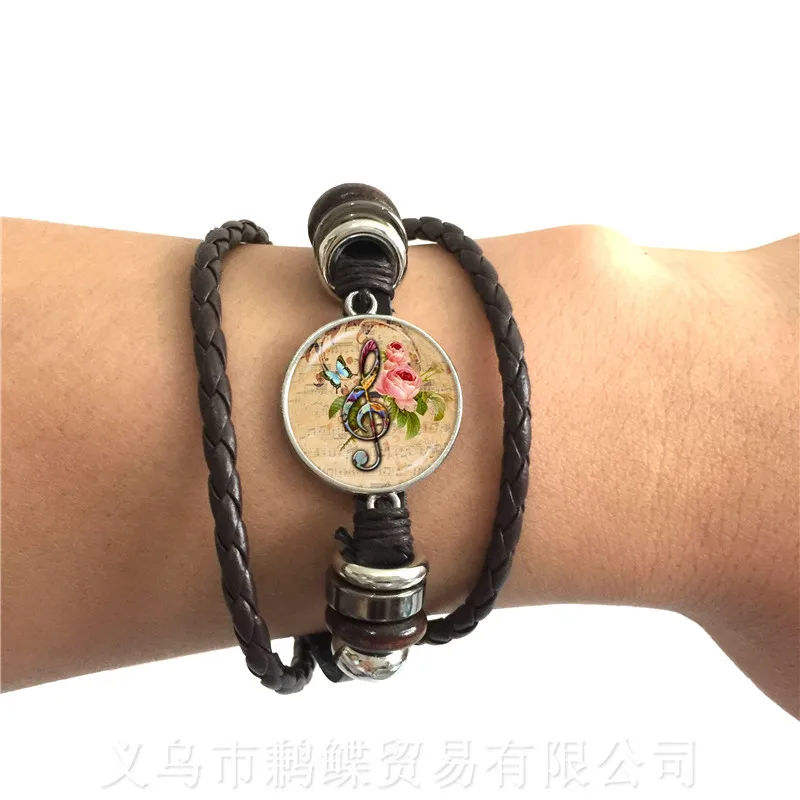 Piano Keyboard Glass Dome Bracelet Multi-layer Leather Bracelet Men Women Fashion Handmade Jewelry Music Teacher Lover\'s Gift