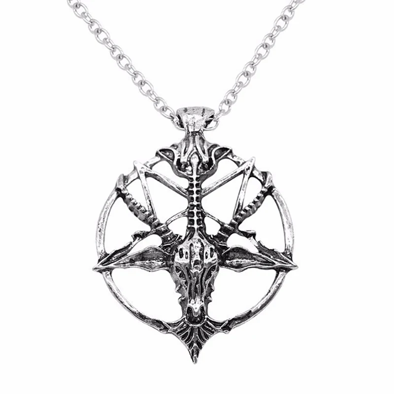 Fashion Steampunk Inverted Pentagram Pan God Skull Goat Head Pendant Necklaces Satanism Satanic Occult Metal DIY Choker Necklace