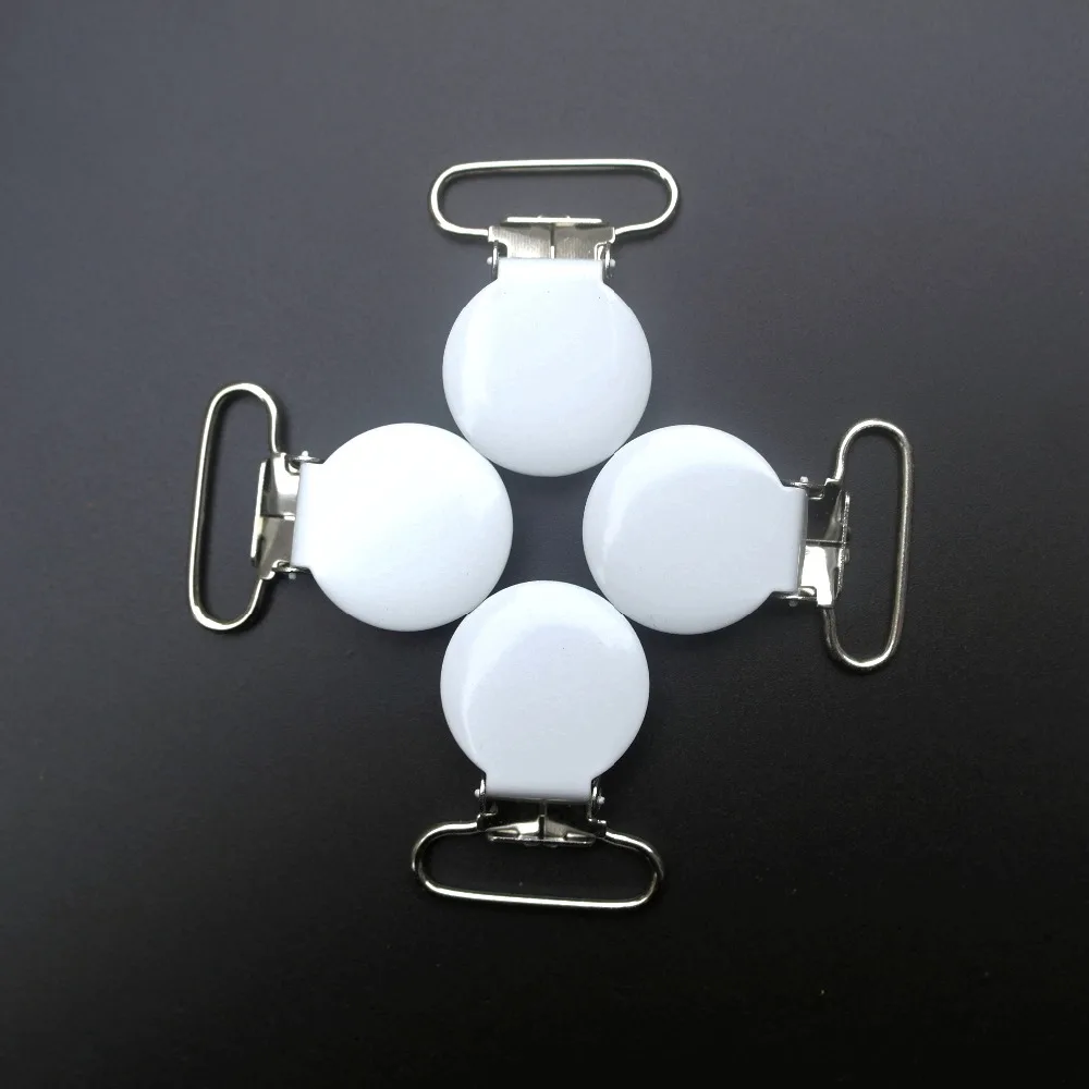 Free Shipping 50 pcs/lot,1'' 25 mm White Round Top Metal Paci Pacifier Suspender Clips Holders