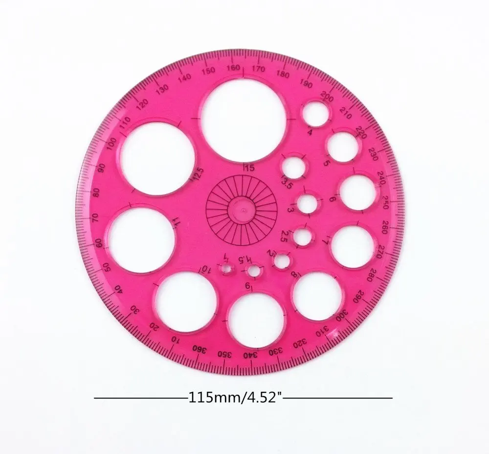 XRHYY 4 Pieces Colorful 360 Degree Circular Plastic Protractor Ruler Template(Random 4 Colors)