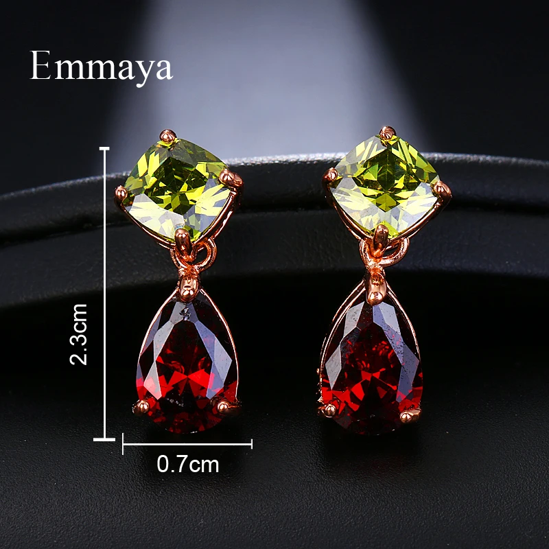 Emmaya New Shiny AAA Colorful Zircon Earrings Garnet Green Color Crystal Jewelry For Women Fashion Party Wedding Gift