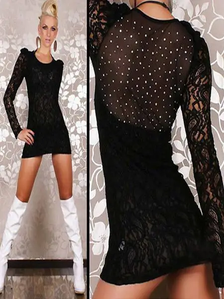 

Sequin Mesh New Floral Mini Lace Short Dress Vestidos Women Summer Femme Long Sleeve Elegant Dresses W205401