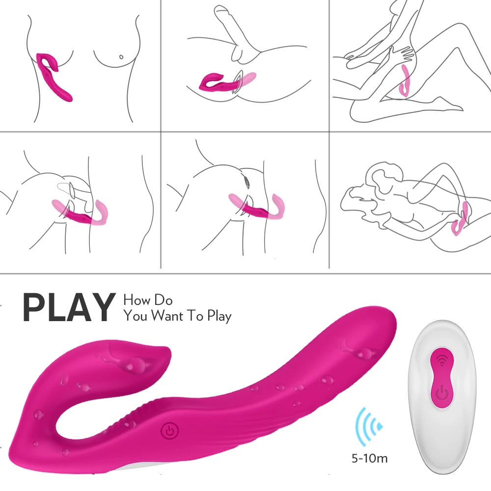 Erotic Strapless Strap-on Dildo Vibrators for Women Double-heads Vibrating Penis Lesbian Toys for Adult Sex Toys for Couples