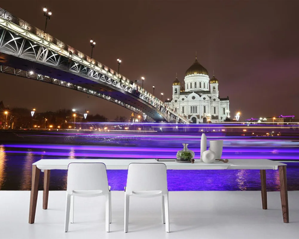 

papel de parede Temples Bridges Moscow Russia night time wallpape,restaurant living room bar TV sofa wall kitchen 3d mural