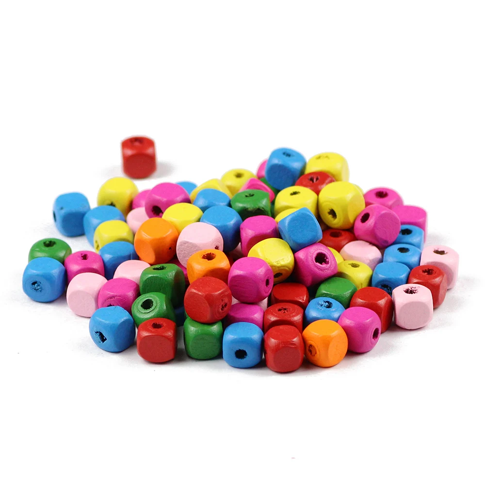 BTFBES 8 10mm Square No letters wooden Beads mixedcolor wood Loose beads fit women Men jewelry Bracelet Making DIY accessories