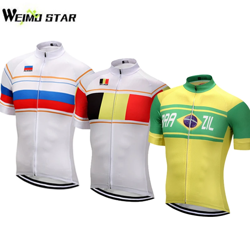 Weimostar Men Cycling Jersey Brazil Russia Short Sleeve Summer Maillot Ropa Ciclismo MTB Bicycle Biking Riding Shirts Top S-4XL