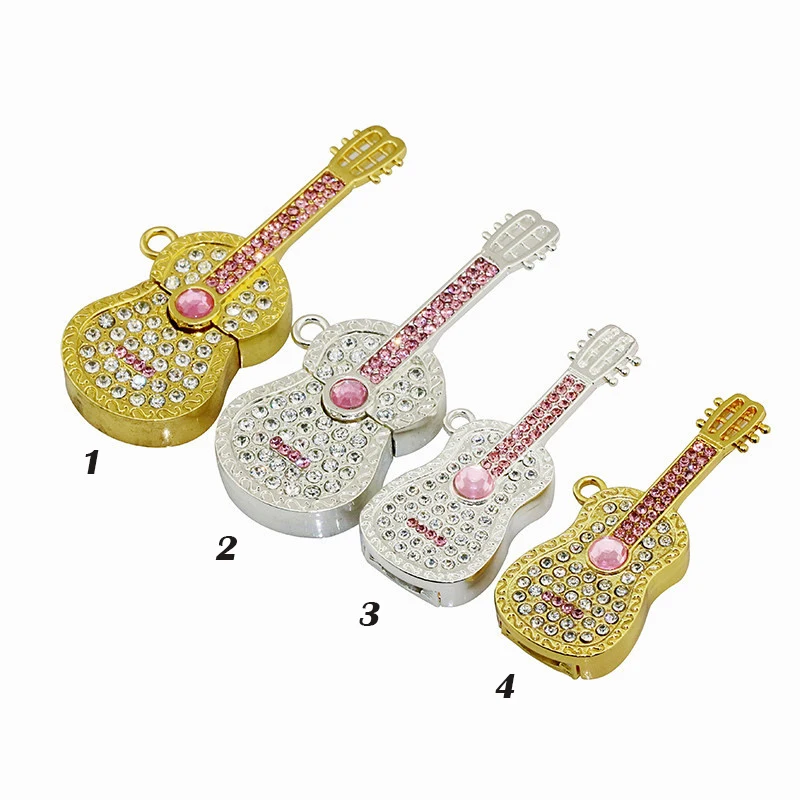 Crystal Violin Pendrive 4GB 8GB 16G Usb Flash Drive Disk Usb Flash Memory Stick Storage Lovely Diamond Guitar Necklace Pen Drive